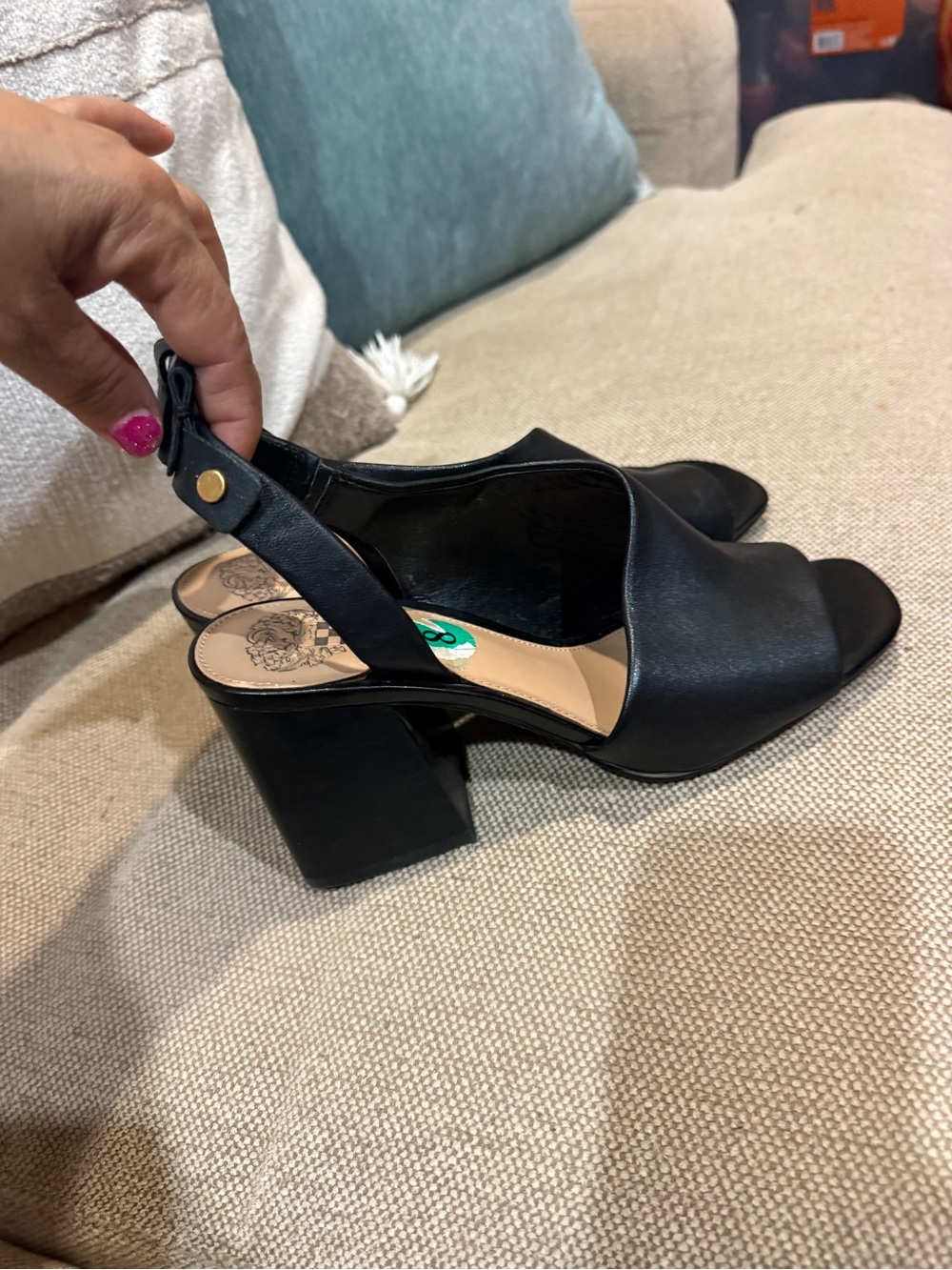 Vince Camuto Black Open-Toe Block Heel Slingback Sandals